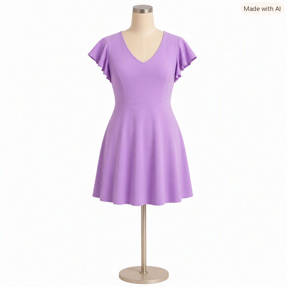 New York & Company Lilac V‑Neck Ruffle Sleeve Mini Dress – Size Large